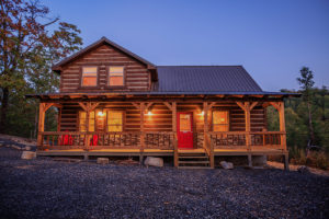 Exterior Twilight 3 Hideaway At Clear Sky Ridge Cabin Rentals Near Wolf Pen Gap In Mena Arkansas