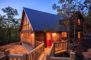 Exterior Twilight 5 Hideaway At Clear Sky Ridge Cabin Rentals Near Wolf Pen Gap In Mena Arkansas