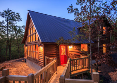 Exterior Twilight 5 Hideaway At Clear Sky Ridge Cabin Rentals Near Wolf Pen Gap In Mena Arkansas