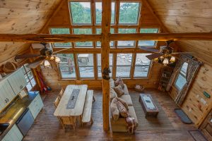 Kitchen And Living Area Overhead 1 Clear Sky Ridge Cabin Rentals Near Wolf Pen Gap In Mena Arkansas 1