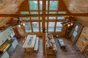 Kitchen And Living Area Overhead 1 Clear Sky Ridge Cabin Rentals Near Wolf Pen Gap In Mena Arkansas