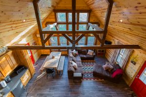 Living Area And Kitchen 3 Overhead Hideaway At Clear Sky Ridge Cabin Rentals Near Wolf Pen Gap In Mena Arkansas
