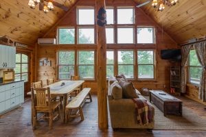 Living Room And Kitchen 1 Clear Sky Ridge Cabin Rentals Near Wolf Pen Gap In Mena Arkansas 1